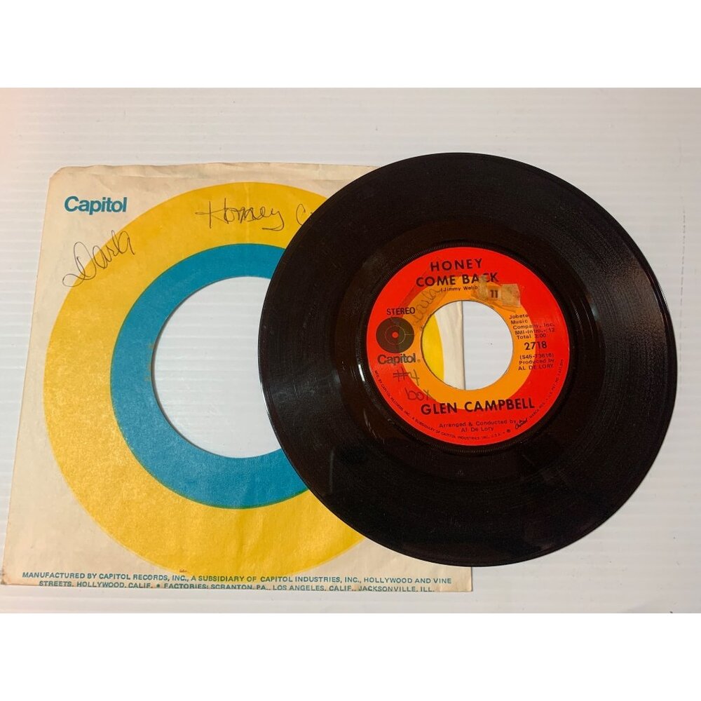 Glen Campbell 45 RPM Vinyl Record "Where Do You Go" & "Honey Come Back" Capitol